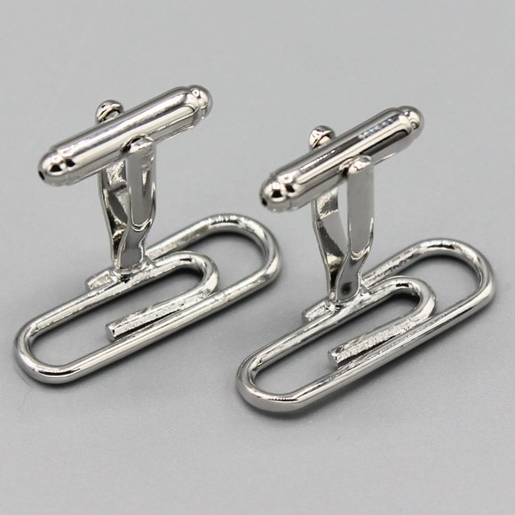 Paper clip clips office silver tone cufflinks - Picture 5 of 5